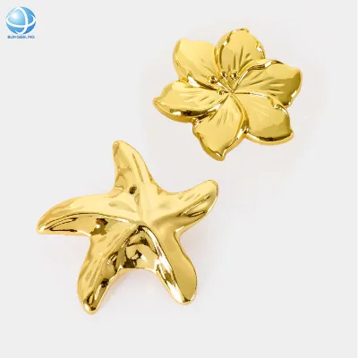 Women Fashion Shiny Golden Alloy Sea Star Buckle Hibiscus Clip-on Jewels Brooch for Swimwear Accessories