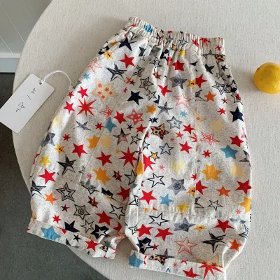 Children's Cotton Long Pants 2026 Autumn New Arrival Boys Girls Star Print Korean Style Elastic Waist Loose Fit Casual Versatile