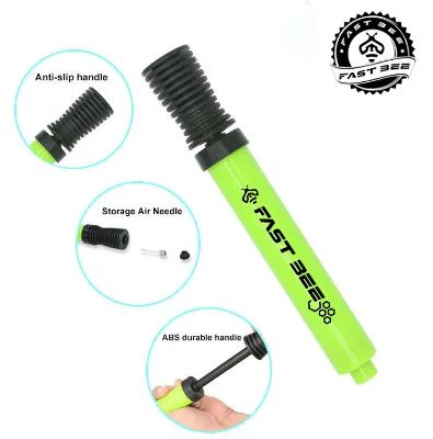 FAST BEE Soccer Ball Pump Black Green Custom Logo Portable 8 Inch Double Action Lightweight Waterproof ABS