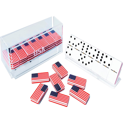 Professional Games Domino with Spinners the USA Flag Design 28 Pieces Four-layered Dominos with Clear Box Packaging