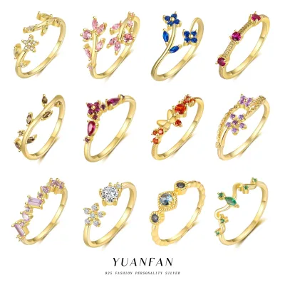 Luxury Colorful Cubic Zirconia Ring for Women European American Style Exquisite Jewelry Versatile Gold Plated Ring Wholesale