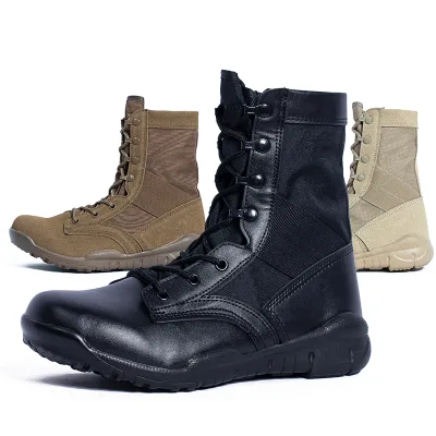 CQB High Calf Outdoor Boots Oxford Microfiber Breathable Mesh Lining Rubber Plastic Sole Hiking Trekking Boots Sand