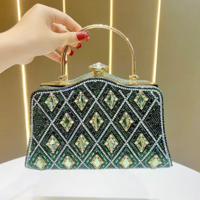New Cross-border Evening Bag Large-capacity Womens Banquet studded Crystals Luxurious Lightweight Chain-strap Polyester