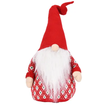 Red Bent Hat Christmas Gnome Plush Fair Isle Sweater Nisse Doll with Long Arms for Holiday Dining Table Decor Wholesale