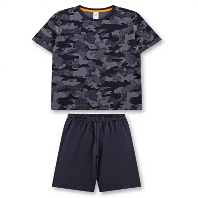 Sanetta Boys' Summer Soft Short Sleeve Dark Blue Camouflage Pattern Pajama Set | High Quality 100% Cotton Machine Washable