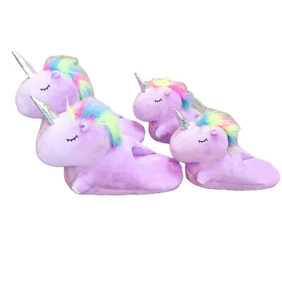 Open Heel Cartoon Fluffy unicorn slippers 3D Character Plush slippers Home Shoes Indoor unicorn slippers