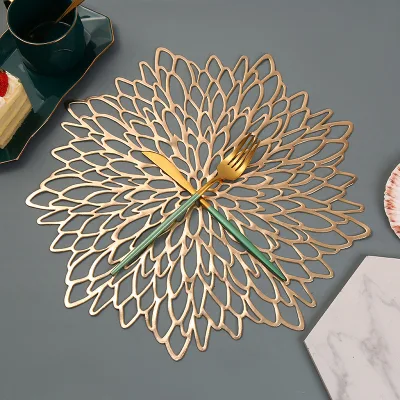 Table Mat Hibiscus Flower Bronzing PVC Placemat Hollow Insulation Coaster Pads Table Bowl Heat Resistant