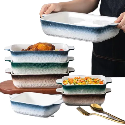Nordic Minimalist Eco-Friendly Wedding Decorative Solid Color Ceramic Double Ear Large Baking Tray Household Oven Dedicated Rice