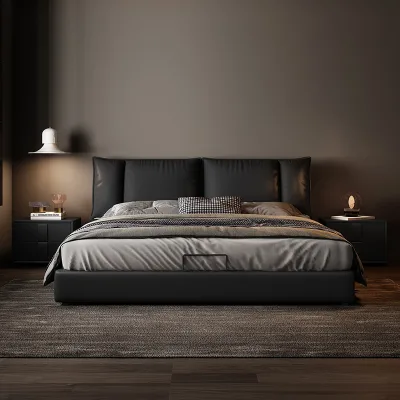 Natural Rustic Wooden Beds with Mortise and Tenon Joint, Solid Wood Furniture for Home and Hospitality Use