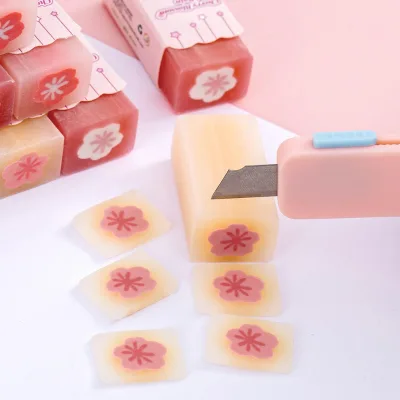 Creative Cherry Blossom Square Plastic Sandwich Eraser Children Cute Attractive Low Residue Elementary School Students Sliced