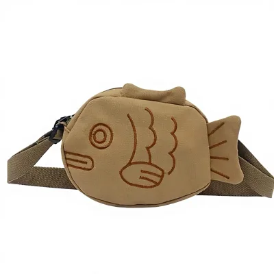 Cute Cartoon Fish Graphic Canvas Portable Unisex Shoulder Crossbody Fanny Pack Outdoors Sport Waist Bag Zipper Purse Student