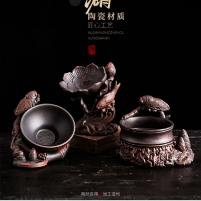 Purple Clay Ceramic Tea Strainer Tea Filter with Integrated Inner Liner-Retro New Chinese Style Kung Fu Tea Set Accessory