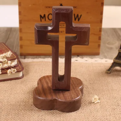 Black Walnut Wood Cross Stand Jerusalem Crucifix Stand Hand Made