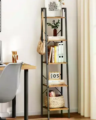 Home Office Living Room Kitchen Bedroom Industrial Ladder Shelf Freestanding Corner Storage Shelve Bookshelf Bookcase