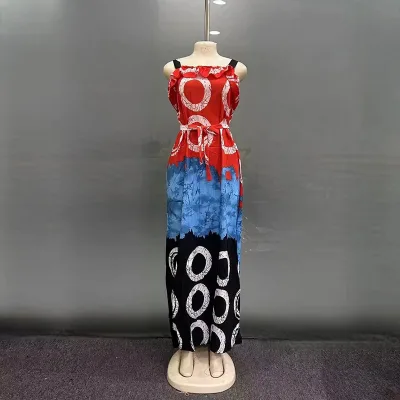 2026 Summer Independent Station New European American Retro Printed Casual Long Dress Sexy Sleeveless Design Simple Front