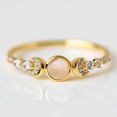 Newest Jewelry Crescent Designs Pink Mother of Pearl Women S925 Silver Dainty Everyday Ring