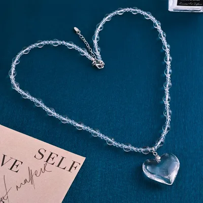 Elegant Clear Crystal Resin Necklace Fashion Transparent Love Heart Beaded Chocker Necklace to My Daughter