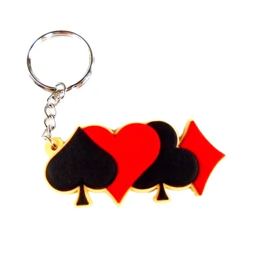 Wholesale 2d 3d Keychains Poker Card Spade Heart Diamond Club Keyring Custom Shaped Soft Rubber Pvc Keychain With Your Logo Name