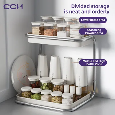 CCH Modern Kitchen Countertop Spice Rack Easy to Clean 2-Tier Storage Shelf