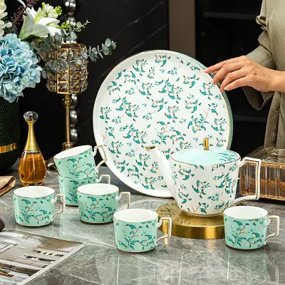 Domingo High-End 8-Piece Bone China Tea Set High Quality Water Cup Tray and Cup Set for Household and Guests