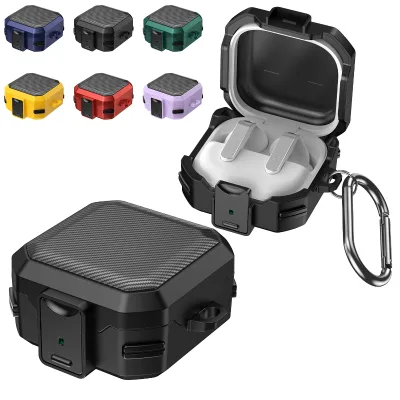 For Samsung Galaxy Buds 4/4 Pro Case Carbon Fiber Texture Shockproof Cover Built-in Hook Switch Lock Drop Protection Hard Shell