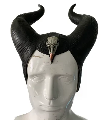 Evil Witch Gothic Black Darkness Head Horn Cosplay Party Maleficent Latex Mask Helmet for Adult