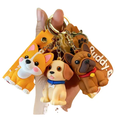 10*6*4cm Mixed Style Puppy Key Chain 3D PVC Cartoon Dog Figurine Bag Pendant Keyring for Birthday Party Gift Bulk Supply