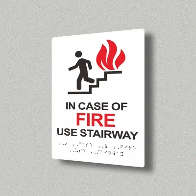 ADA Tactile Braille Sign in Case of Fire Use Stairway Raised Letter Fire Emergency Safety Sign Acrylic Building Compliance