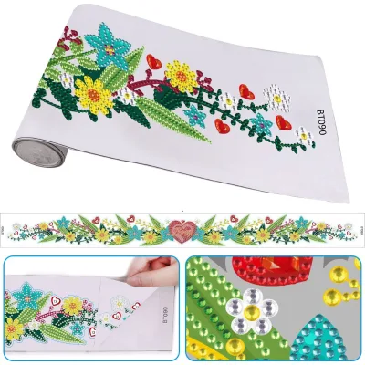 1M Flower Decorative Tape 5D DIY Craft Sticker with Diamond