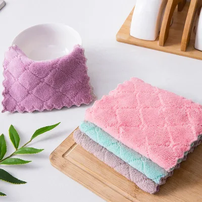 Double-sided Two-color Coral Polyester Absorbent Wash Cloth for Household and Pot Cleaning