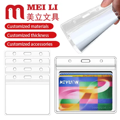 Horizontal Soft Plastic PVC Business ID Badge Holder Office and School Supplies for Students and Employees