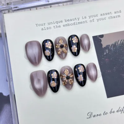 Wholesale Homemade False Nail Almond Sweet New Design Press on Nail Vendor Supplies Customizable Labels