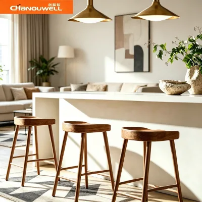 Solid Oak Wood Bar Stool Without Backrest, Natural Wooden Counter Stool for Kitchen Island Modern Home Cafe Bar Furniture