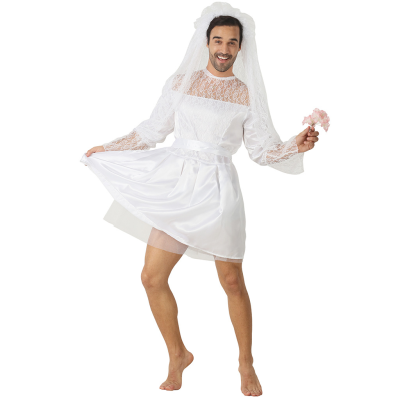 Custom Design Funny Male White Bride Costume Men's Wedding Dress One Size Fancy Dress Party Outfit