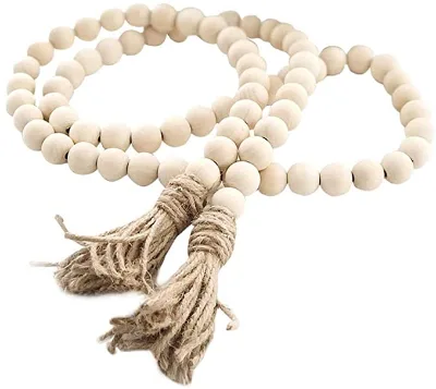 Wood Bead Garland with Tassels Wooden Beads Wood Decoration
