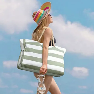 Custom Ladies Storage Zipper Women Large Folding Pool Waterproof Wholesale Summer Towel Beach Tote Bag