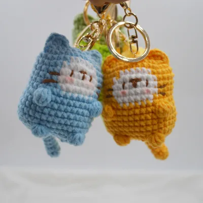 Handmade Crocheted Cat Pendant Woman's Knitting Accessory Cartoon Cute Bag Hanging Ornament Pendant