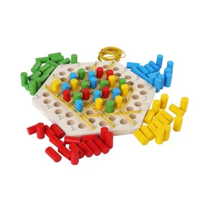 Children Early Educational Wooden Chain Triangle Chess Game Multiplayer Chess Puzzle Toy Logic Thinking Interactive Board