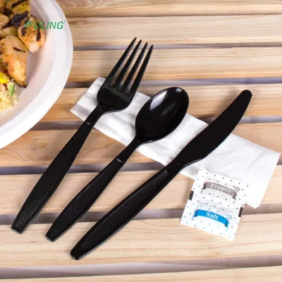 4.5g Weight Kit Couverts Plastiques Jettables Black pp Heavy Duty Disposable Cutlery Knife Spoon Fork Set