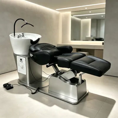 Electric Shampoo Bed, Stainless Steel Salon Hair Washing Chair, Reclining Hair Spa Washing Station with Ceramic Basin