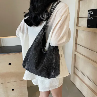 Women's Stylish Denim Design Handbag Hot-Selling Large-Capacity Single Strap Shoulder Crossbody Bag Fashion Trend Underarm Bag