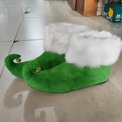 New Arrival Pointed-toe Furry Shoes Monster Christmas Bells Ankle Boots Halloween Costumes Role-playing Shoes Wholesale