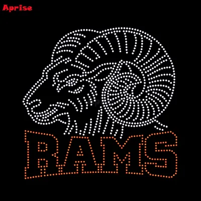 Eco-Friendly Glass Los Angeles Design Rams Motif Heat Press Hot Fix Iron on Bling Crystal Rhinestone Transfer