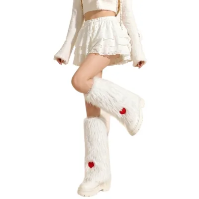 Christmas Heart Decoration Plush Leg Warmers Polyester Material Unisex Cosplay Socks
