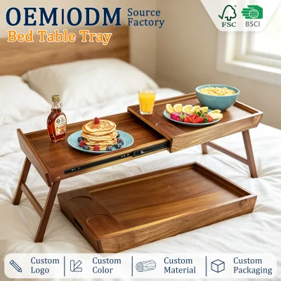 Breakfast Bed Tray Extendable Laptop Bed Table Slide Out Wooden Tray Foldable Legs Table With Cup Holder Bed Lazy Serving Caddy