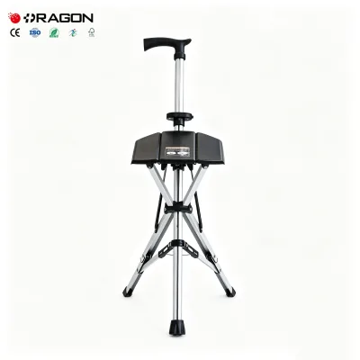 Dragon Portable 1KG Folding Cane Chair Stool 110KG Capacity Aluminum Alloy Triangle Support Anti-Slip Rubber Feet for Seniors