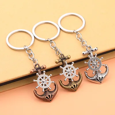Personalized Retro Pirate Ship Alloy Rotating Keychain Anchor Ship Wheel