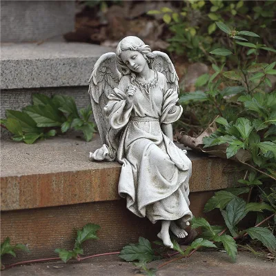 Sitting Angel Statue, 12.75" H, Memorial Garden Collection, Resin and Stone, Decorative, Religious Gift, Home Outdoor and Indoor
