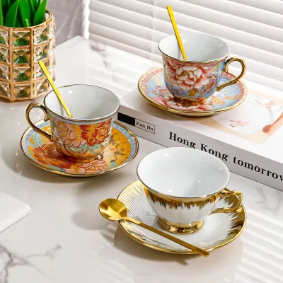 Modern European-Style Retro British Eco-Friendly 200ML Bone China Coffee Cup Set for Home Couples Bar Gift Use