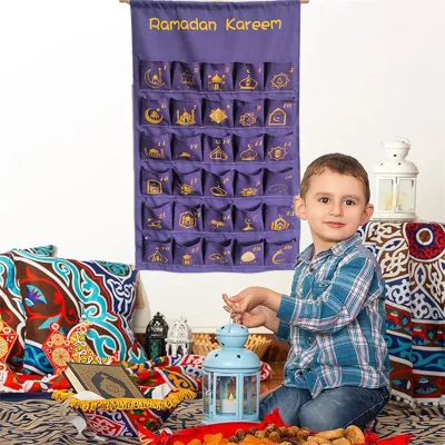 Custom Ramadan Mubarak Countdown Calendar Decoration Eid Crafts for Kids Canvas 64x105cm